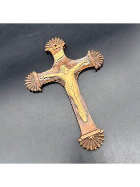 Vintage Crucifix Wall Hanging INRI Jesus Christ Figurine Religious Decor Wooden